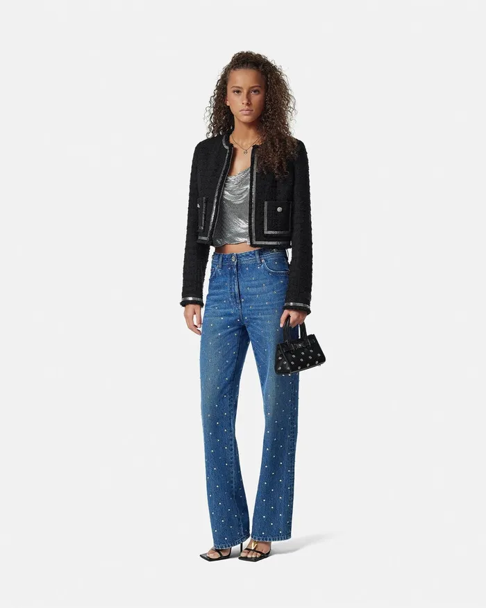 Versace Cielo Stellato Medusa 03995 Boyfriend Jeans Silver Women Pants and Shorts