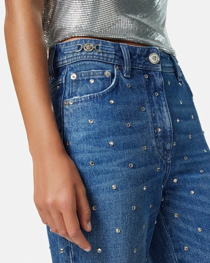 Versace Cielo Stellato Medusa 03995 Boyfriend Jeans Silver Women Pants and Shorts