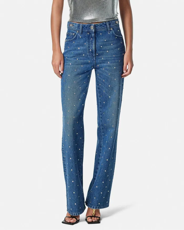 Versace Cielo Stellato Medusa 03995 Boyfriend Jeans Silver Women Pants and Shorts