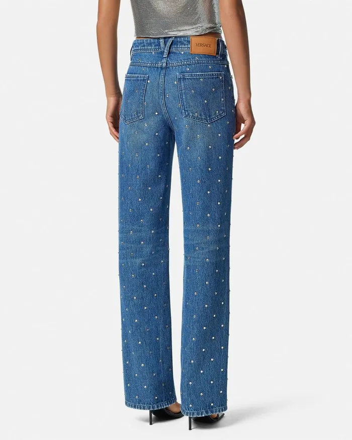 Versace Cielo Stellato Medusa 03995 Boyfriend Jeans Silver Women Pants and Shorts