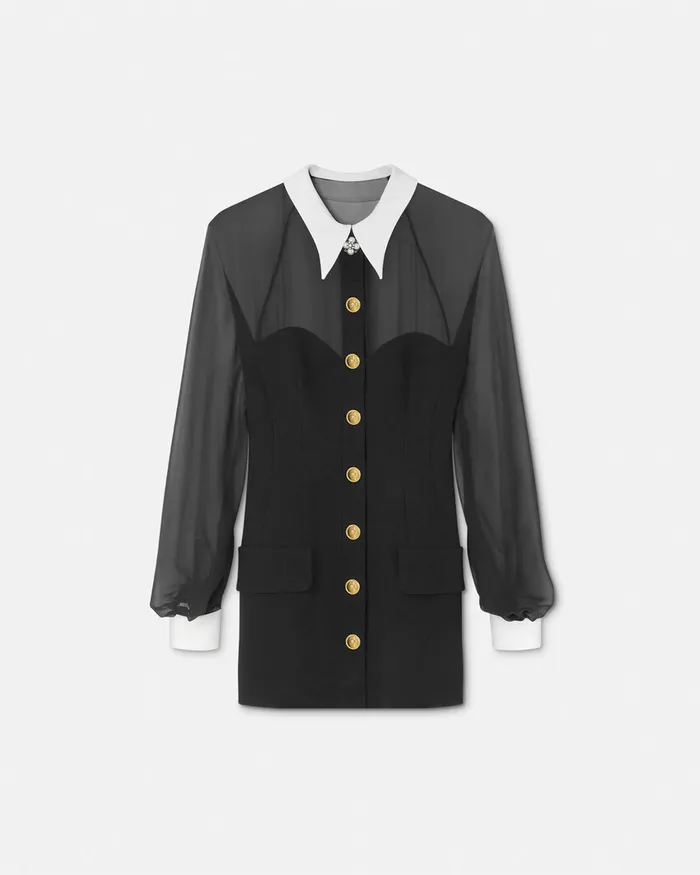 Versace ContrastCollar Bustier Mini Dress Black Women Dresses