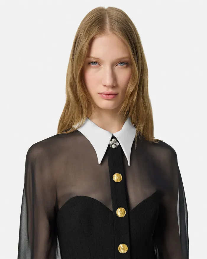 Versace ContrastCollar Bustier Mini Dress Black Women Dresses
