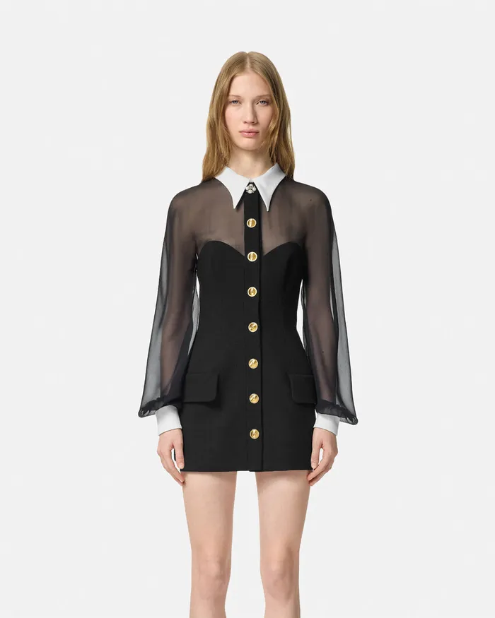 Versace ContrastCollar Bustier Mini Dress Black Women Dresses