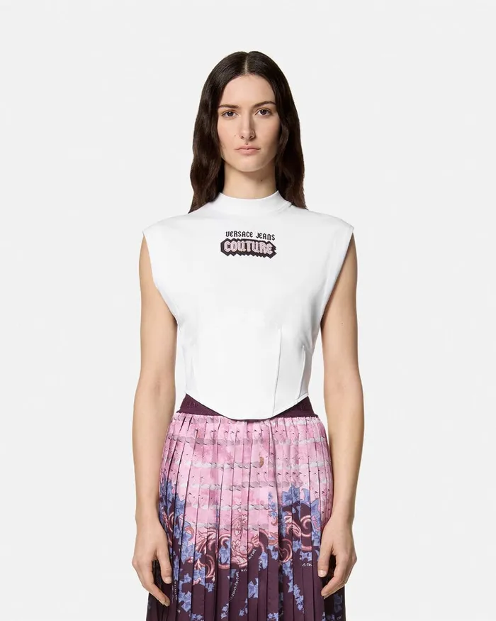 Versace Corset Top Whiteprint Women Jeans Couture