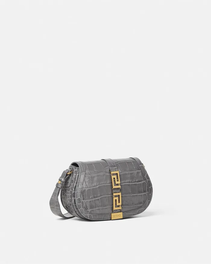 Versace CrocEffect Greca Goddess Shoulder Bag Gray Women Greca Goddess