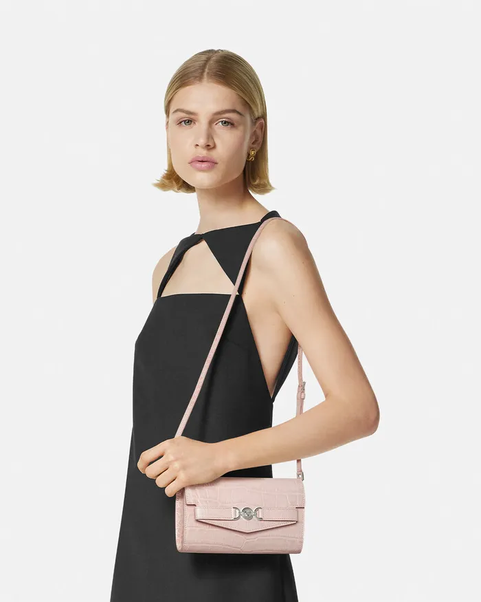 Versace CrocEffect Medusa 03995 Crossbody Bag Light Pink Women Mini Bags and Clutches
