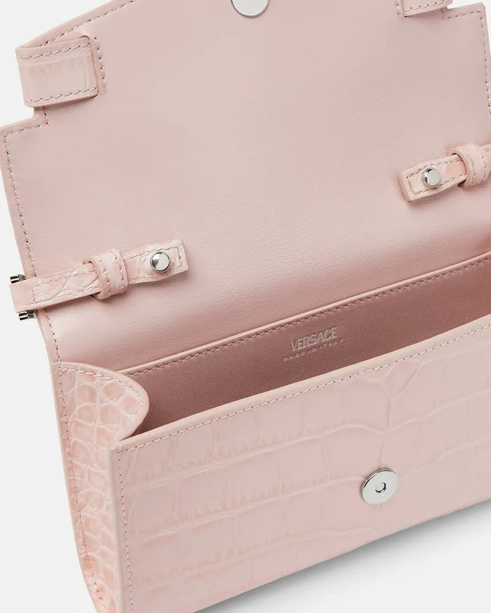 Versace CrocEffect Medusa 03995 Crossbody Bag Light Pink Women Mini Bags and Clutches