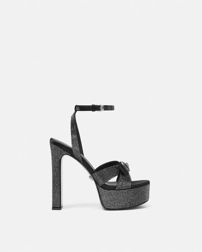 Versace Crystal Gianni Ribbon Sandals 140 Mm Black Women Sandals