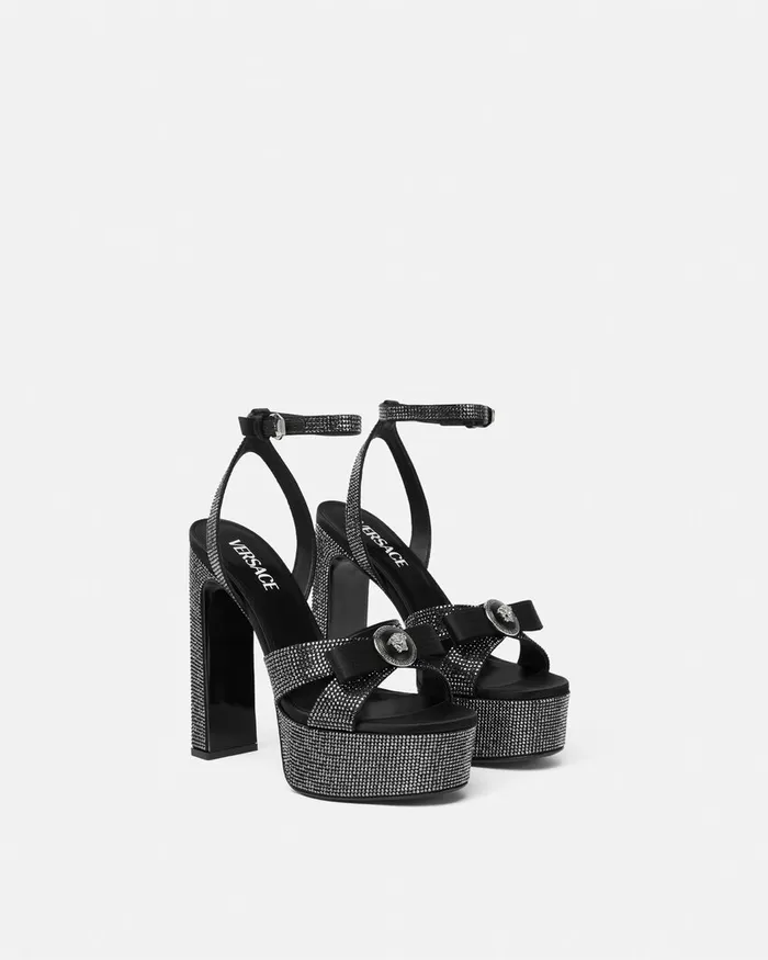 Versace Crystal Gianni Ribbon Sandals 140 Mm Black Women Sandals