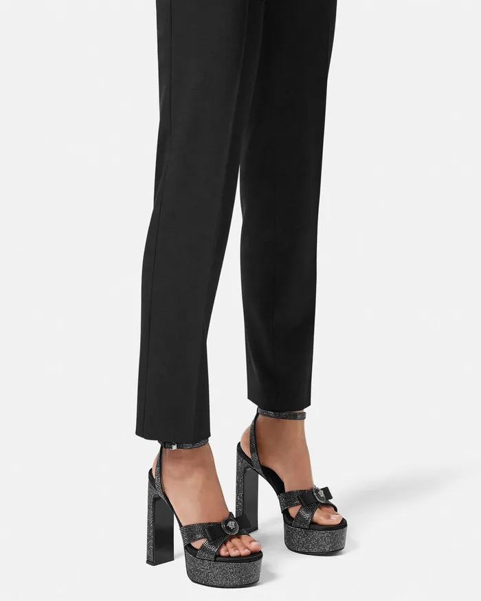 Versace Crystal Gianni Ribbon Sandals 140 Mm Black Women Sandals