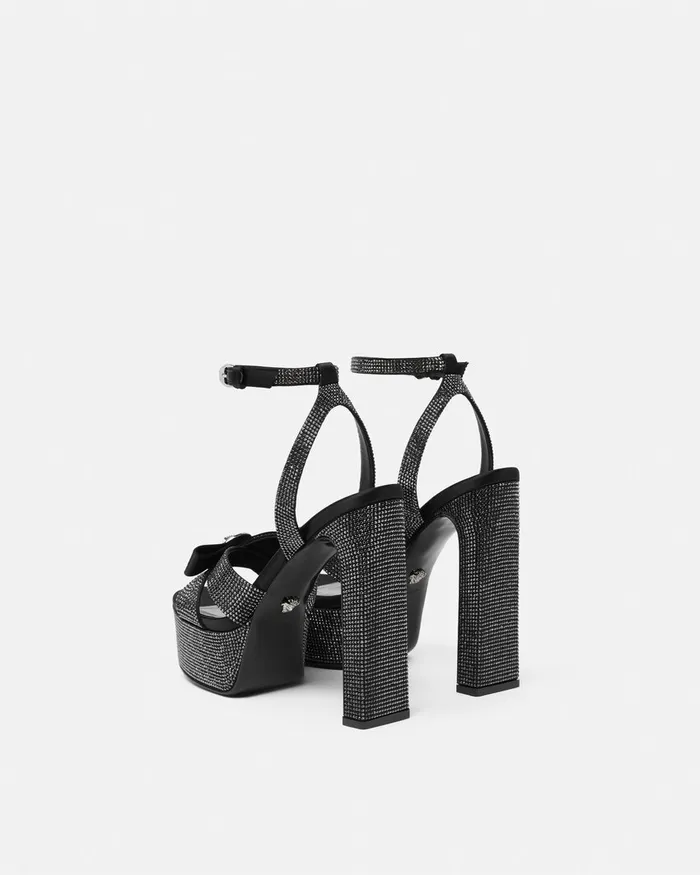 Versace Crystal Gianni Ribbon Sandals 140 Mm Black Women Sandals