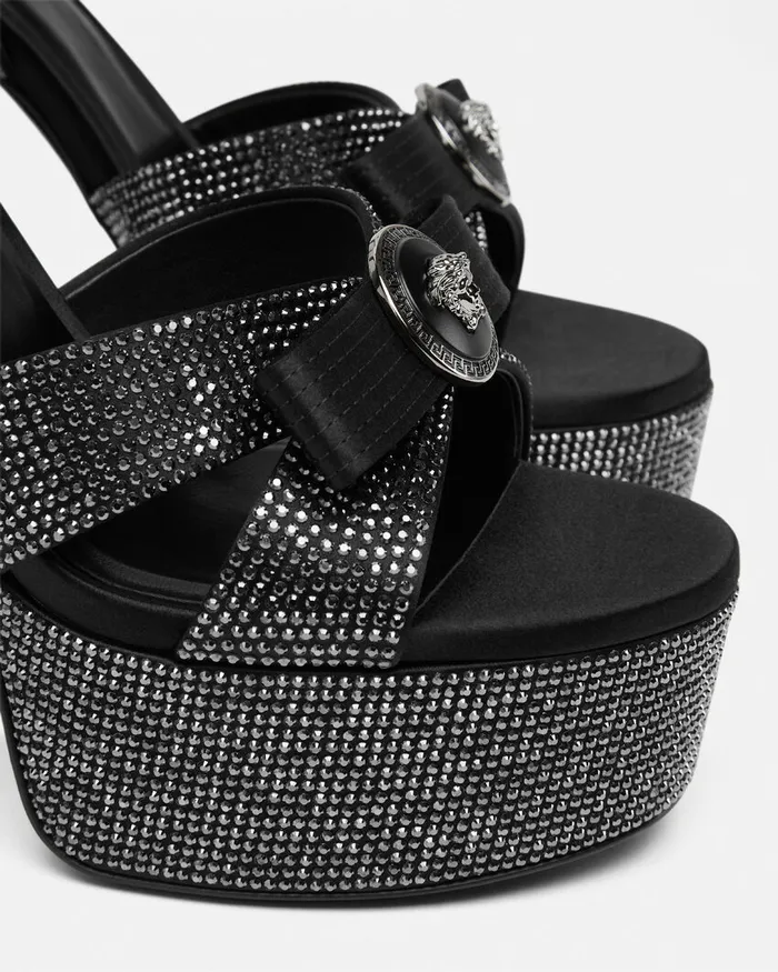 Versace Crystal Gianni Ribbon Sandals 140 Mm Black Women Sandals