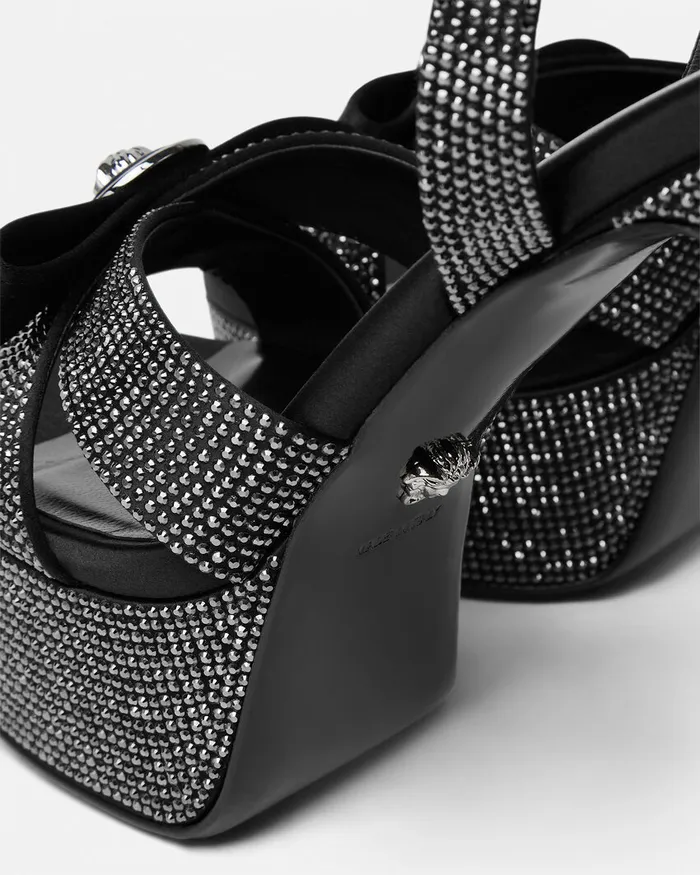 Versace Crystal Gianni Ribbon Sandals 140 Mm Black Women Sandals