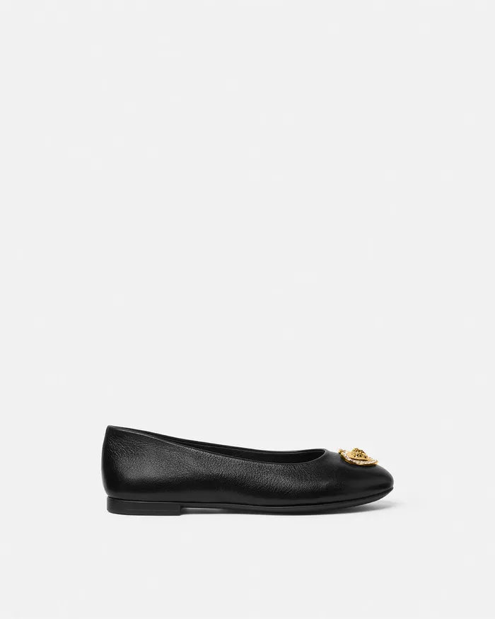 Versace Crystal Heart Medusa Ballerinas Blackgold Kids Shoes