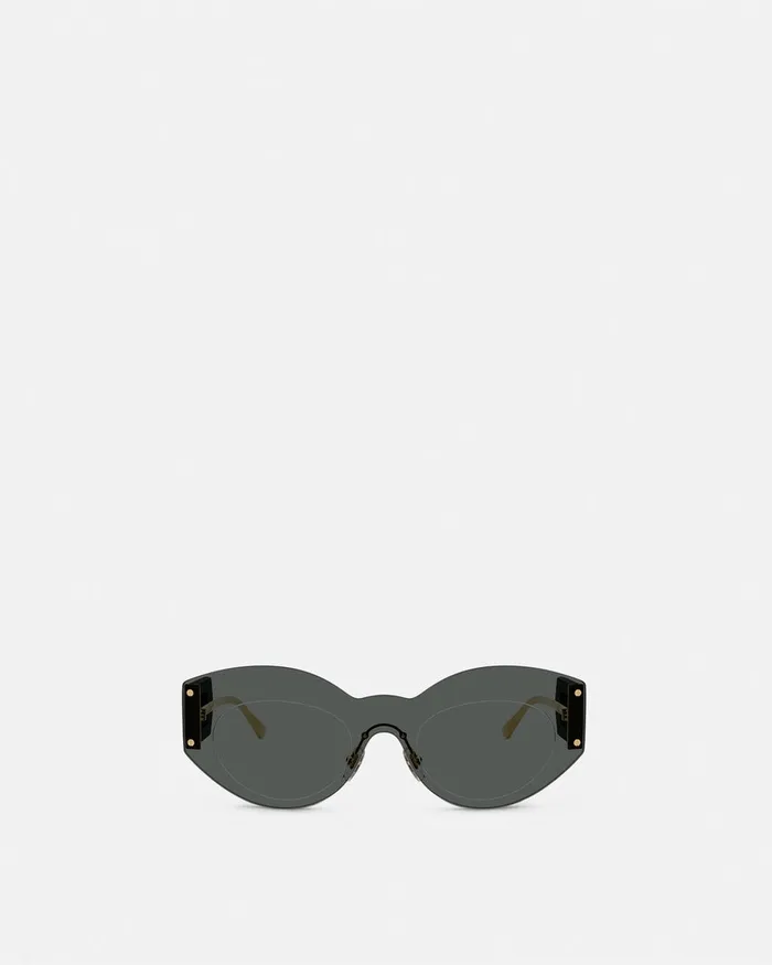 Versace Damier Plaque Shield Sunglasses Blackgold Women Sunglasses