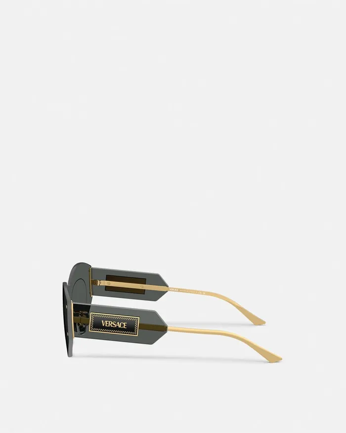 Versace Damier Plaque Shield Sunglasses Blackgold Women Sunglasses