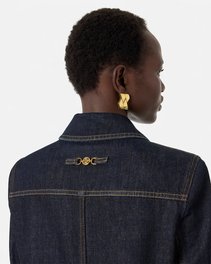 Versace Denim Long Coat Blue Women Outerwear and Coats