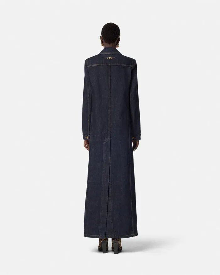 Versace Denim Long Coat Blue Women Outerwear and Coats