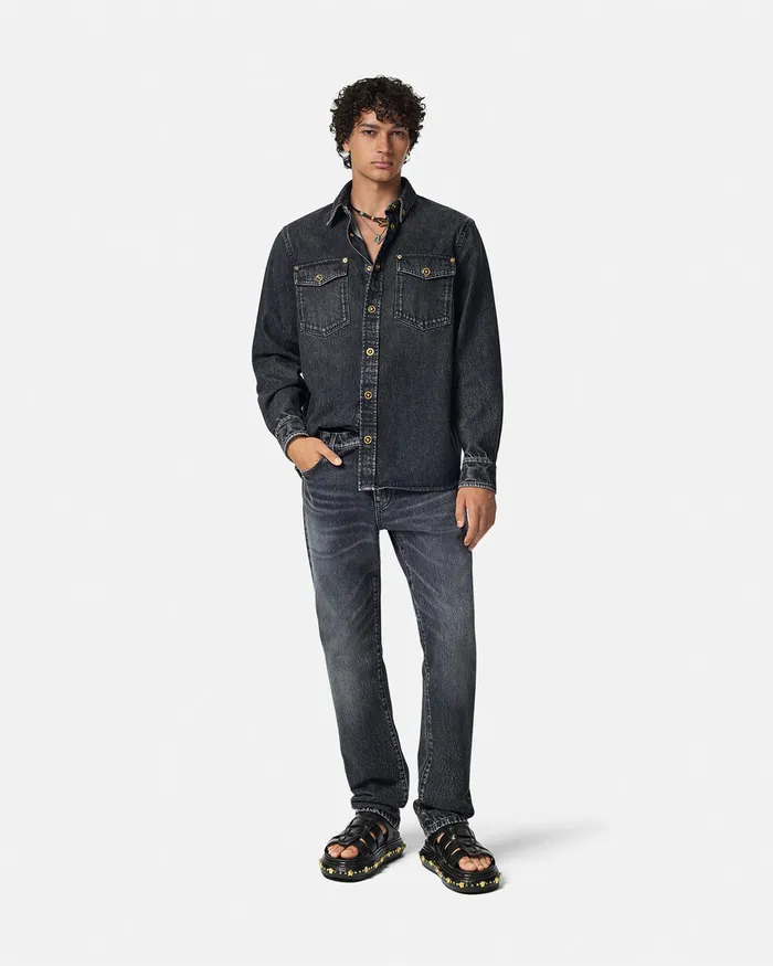 Versace Denim Overshirt Black Men Shirts