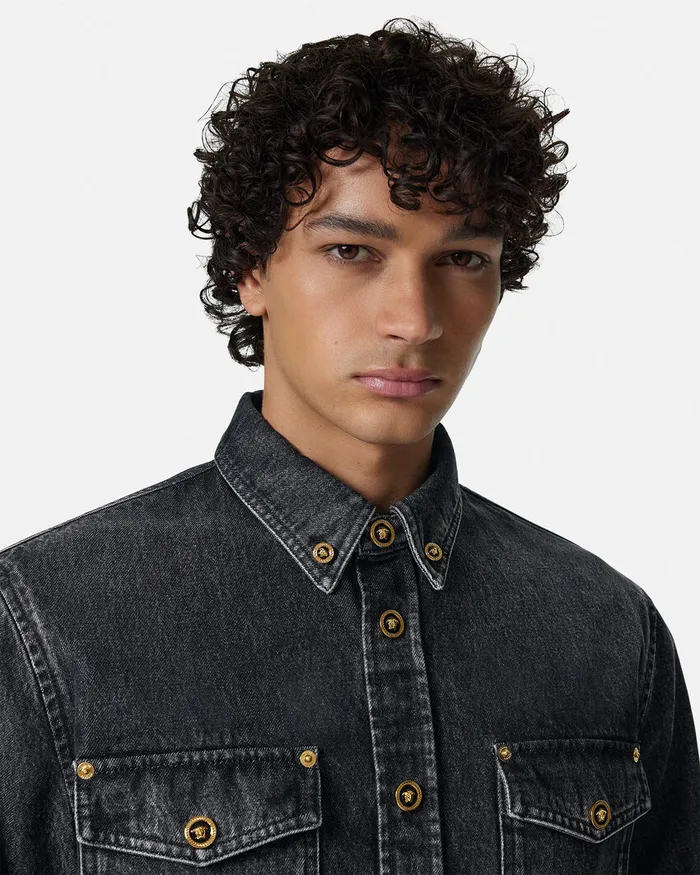 Versace Denim Overshirt Black Men Shirts