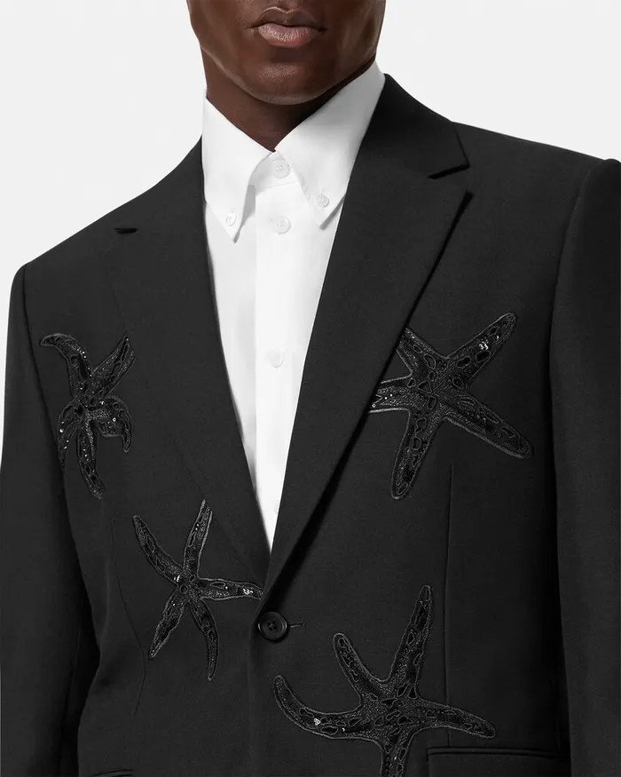 Versace Embellished MohairBlend Blazer Black Men Blazers and Suits