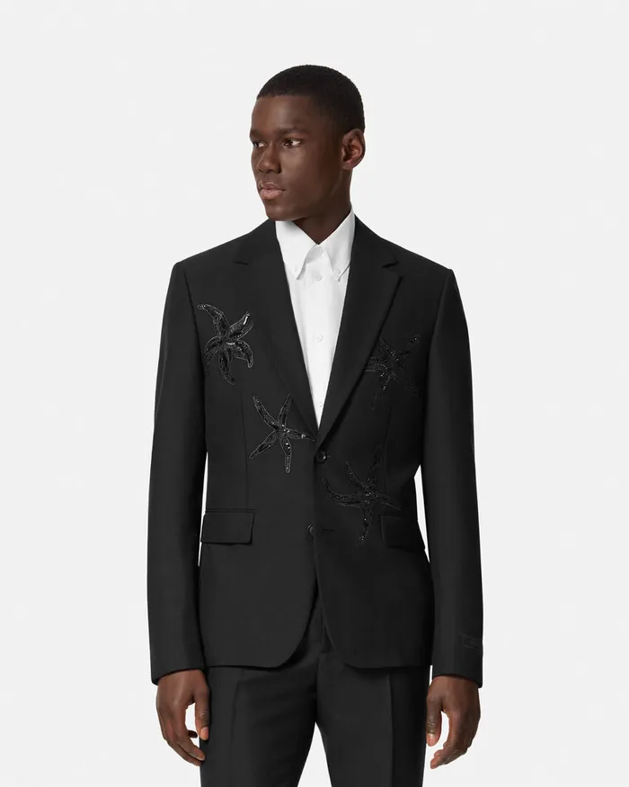 Versace Embellished MohairBlend Blazer Black Men Blazers and Suits