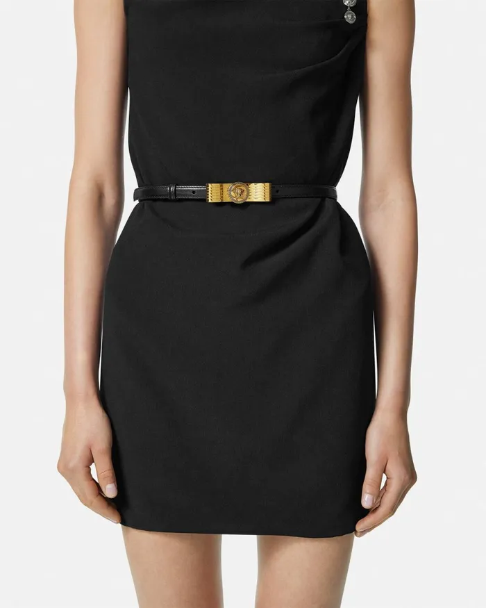 Versace Gianni Ribbon Leather Belt 06034 Blackgold Women Belts