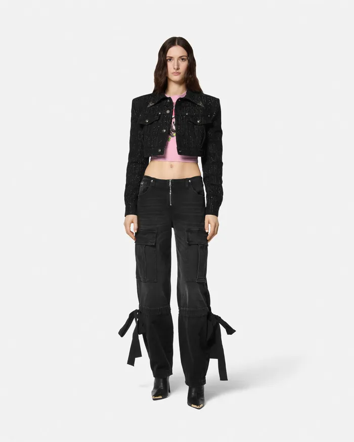 Versace Gotham City Sirens Crop TShirt Pink Women Jeans Couture