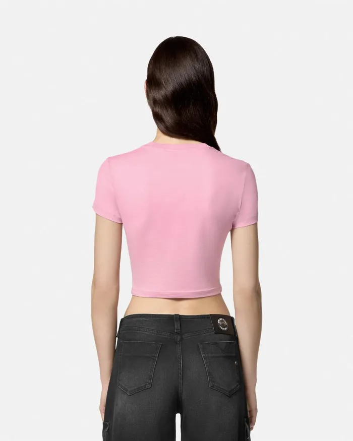 Versace Gotham City Sirens Crop TShirt Pink Women Jeans Couture