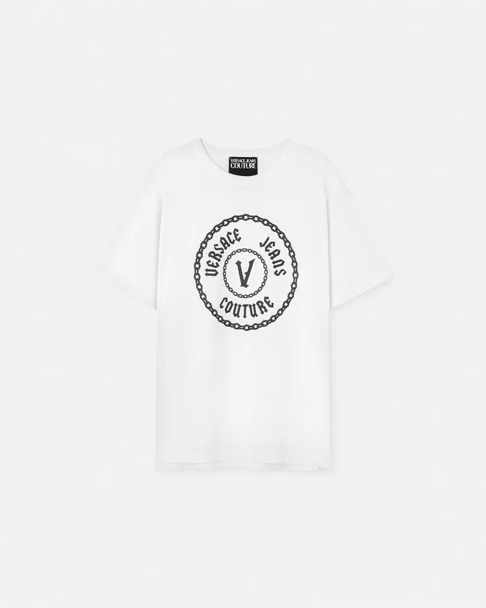 Versace Gothic VEmblem RegularFit TShirt Whiteprint Men Jeans Couture