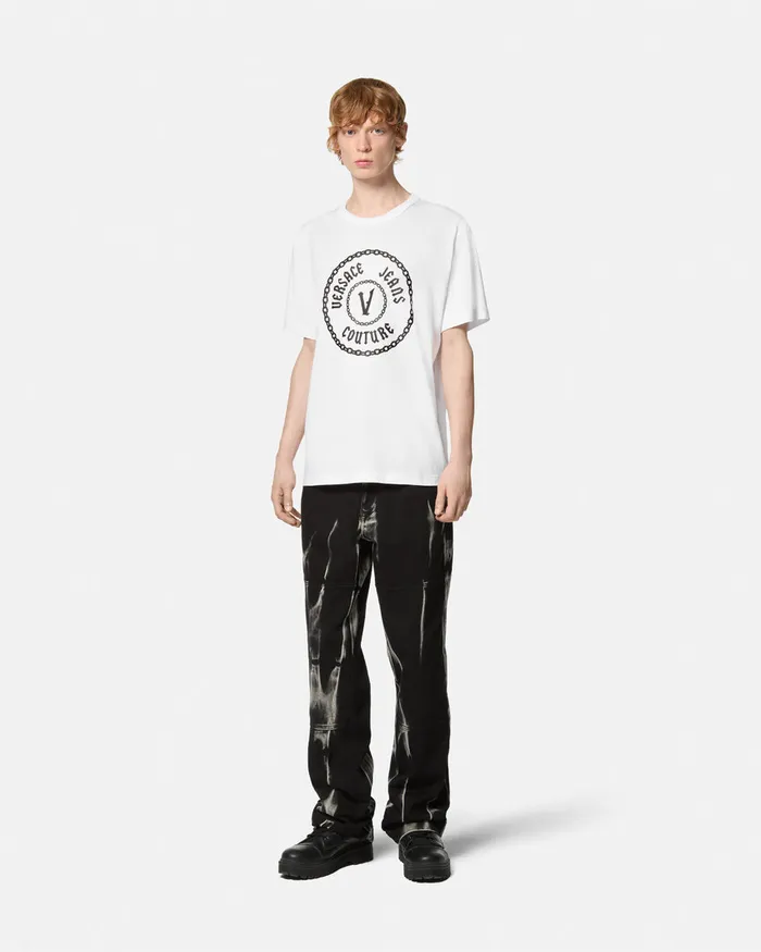 Versace Gothic VEmblem RegularFit TShirt Whiteprint Men Jeans Couture