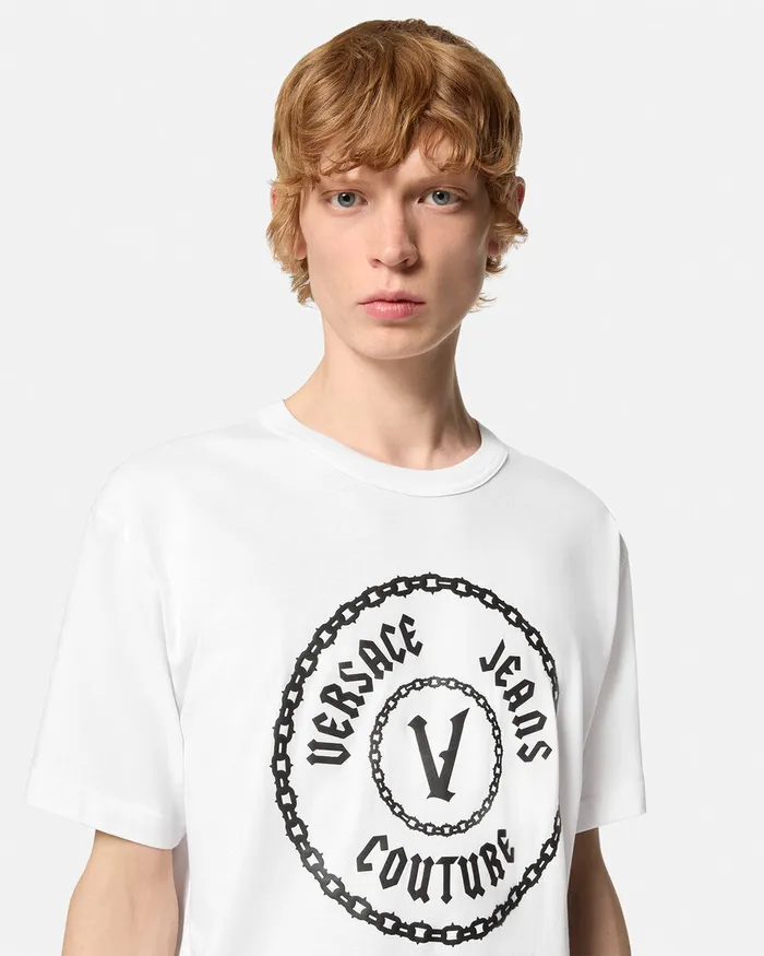 Versace Gothic VEmblem RegularFit TShirt Whiteprint Men Jeans Couture