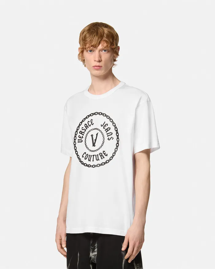 Versace Gothic VEmblem RegularFit TShirt Whiteprint Men Jeans Couture