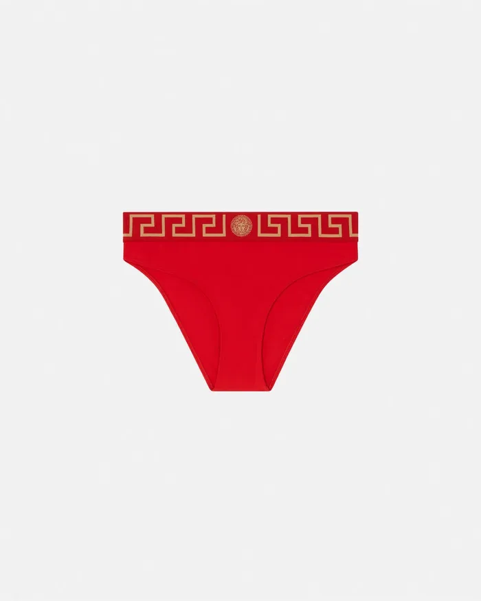 Versace Greca Border Bikini Bottoms Red Women Swimwear