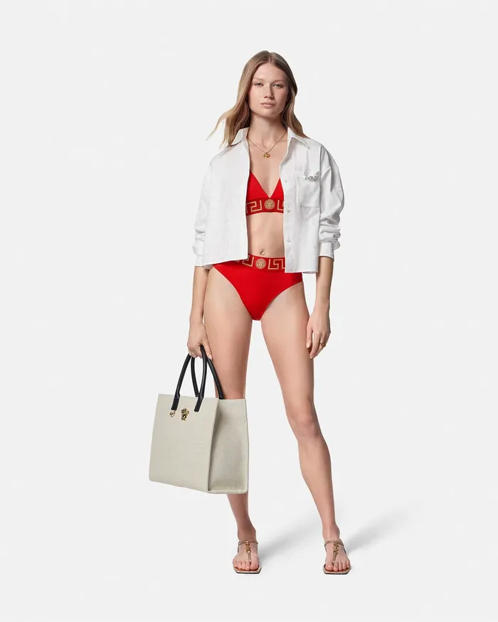 Versace Greca Border Bikini Bottoms Red Women Swimwear