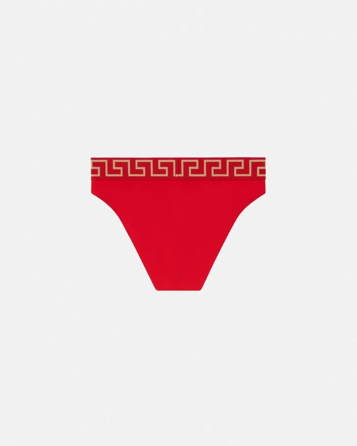 Versace Greca Border Bikini Bottoms Red Women Swimwear