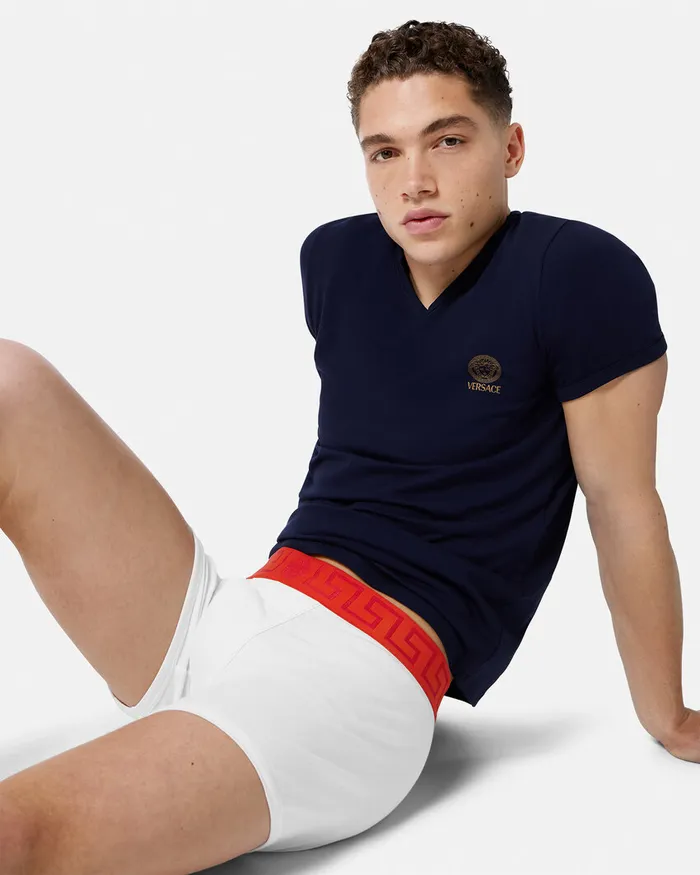 Versace Greca Border Long Trunks Redwhite Men Boxers