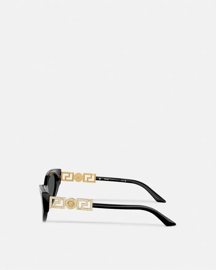 Versace Greca Strass CatEye Sunglasses Blackgold Women Sunglasses