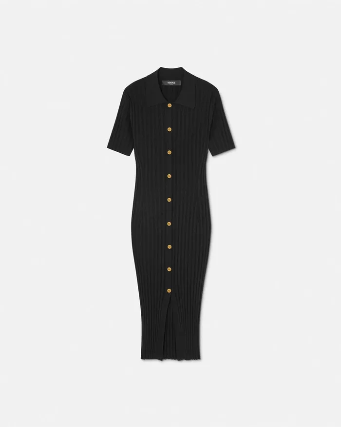 Versace Knit Midi Shirt Dress Black Women Dresses