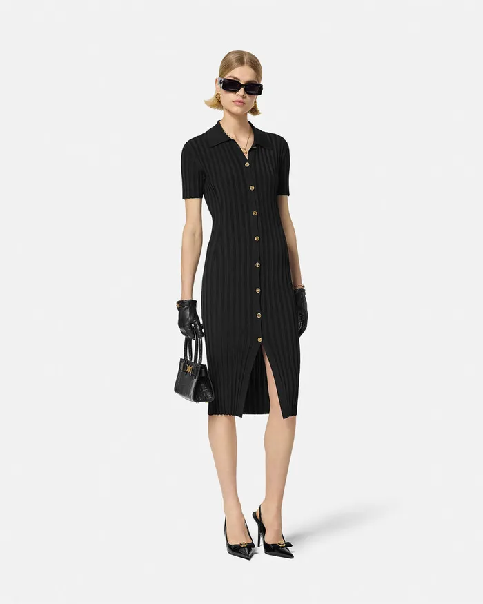 Versace Knit Midi Shirt Dress Black Women Dresses