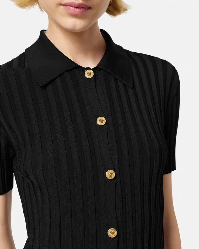 Versace Knit Midi Shirt Dress Black Women Dresses