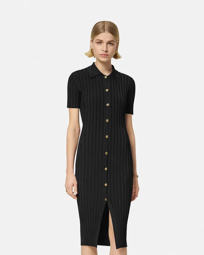 Versace Knit Midi Shirt Dress Black Women Dresses