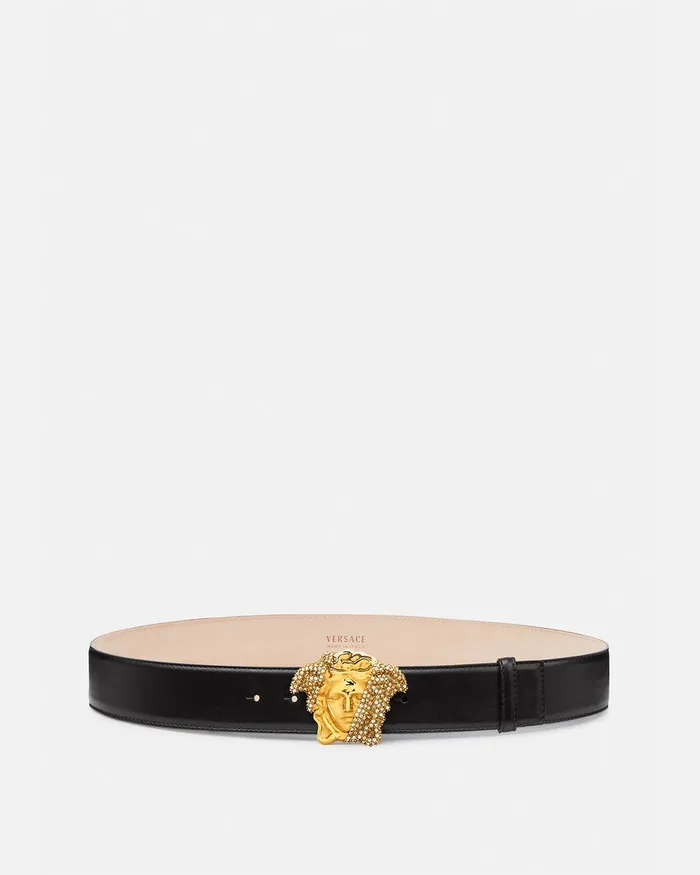 Versace La Medusa Crystal Leather Belt 4 Cm Black Men Belts