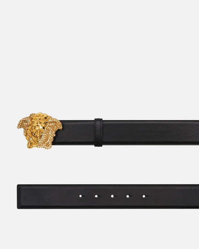 Versace La Medusa Crystal Leather Belt 4 Cm Black Men Belts