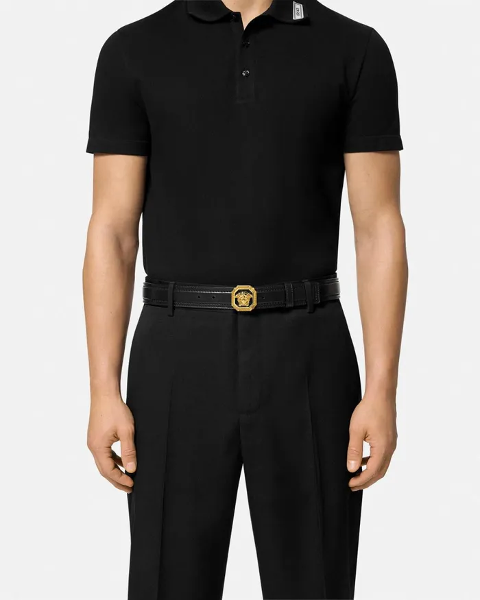 Versace La Medusa Leather Belt 35 Cm Blackgold Men Belts