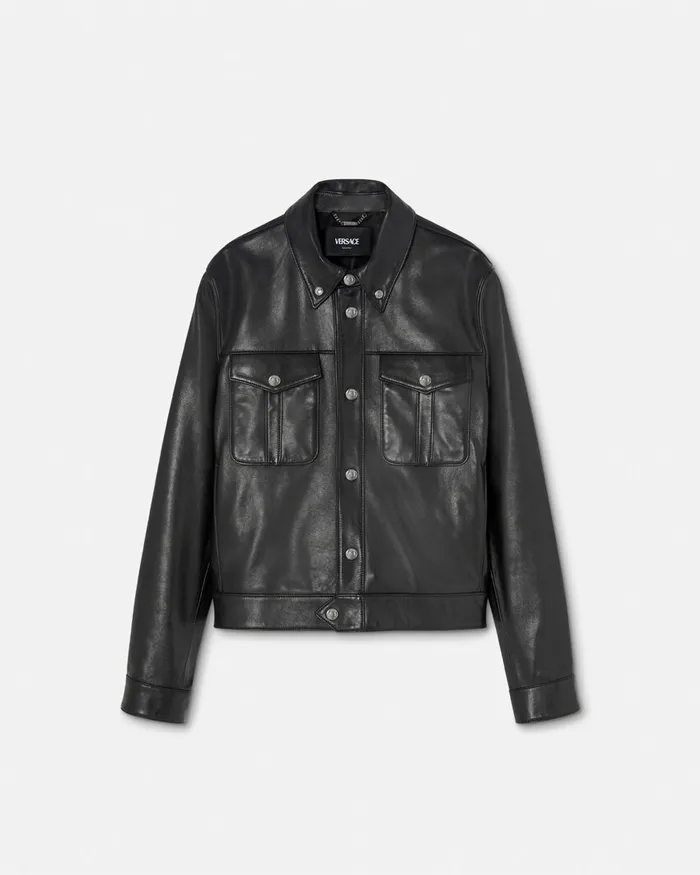 Versace Leather Blouson Jacket Black Men Jackets and Coats