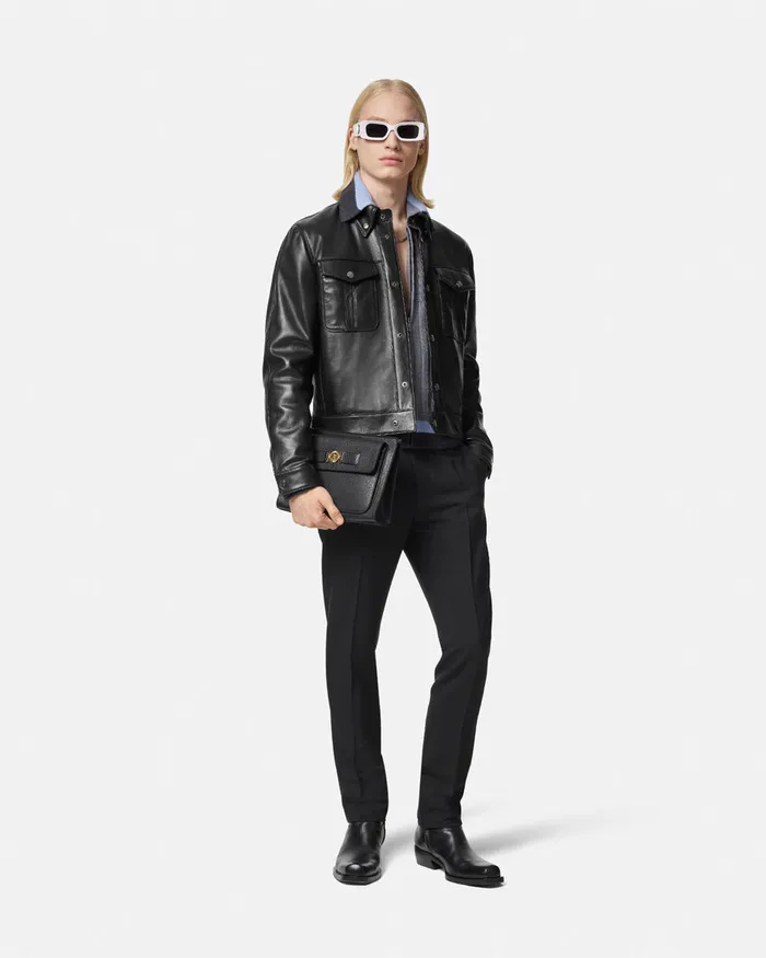 Versace Leather Blouson Jacket Black Men Jackets and Coats