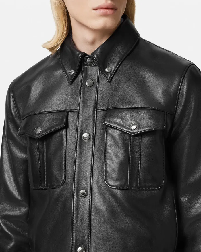 Versace Leather Blouson Jacket Black Men Jackets and Coats