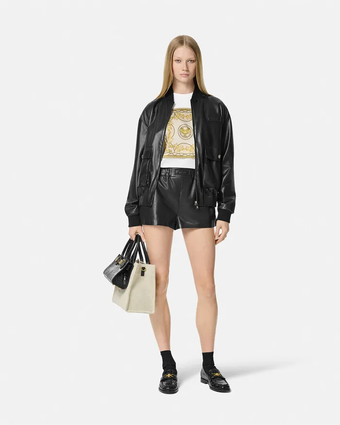 Versace Leather Boxer Shorts Black Women Pants and Shorts