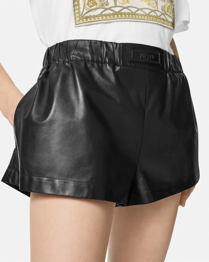 Versace Leather Boxer Shorts Black Women Pants and Shorts